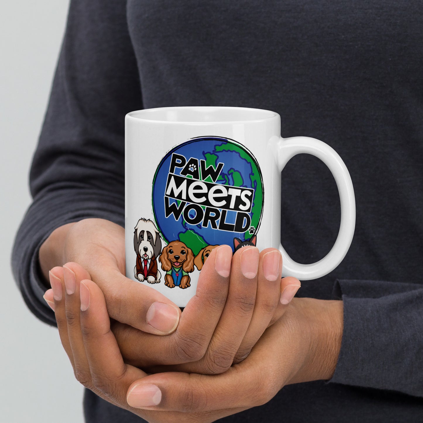 Paw Meets World - White glossy mug