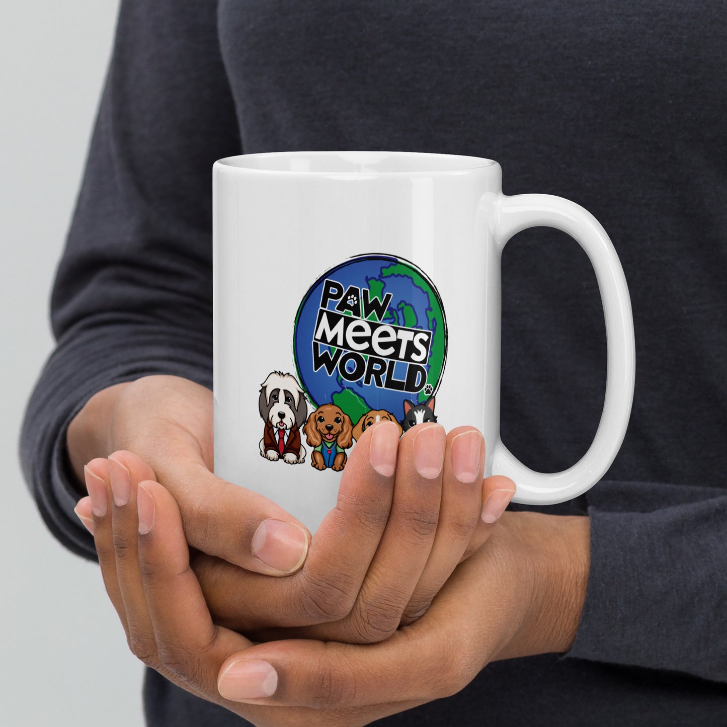 Paw Meets World - White glossy mug
