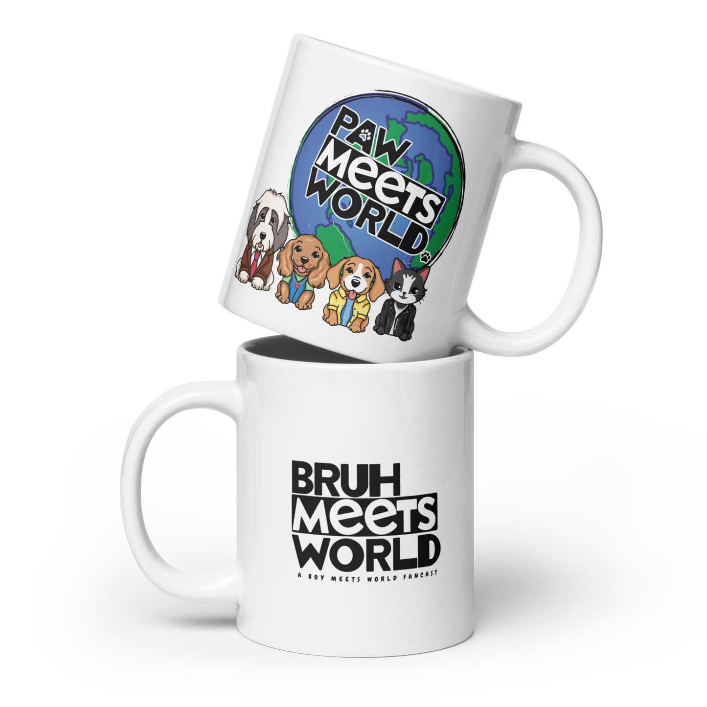Paw Meets World - White glossy mug