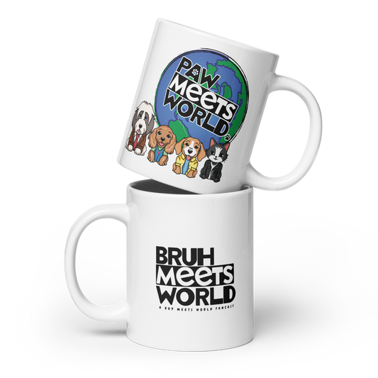 Paw Meets World - White glossy mug