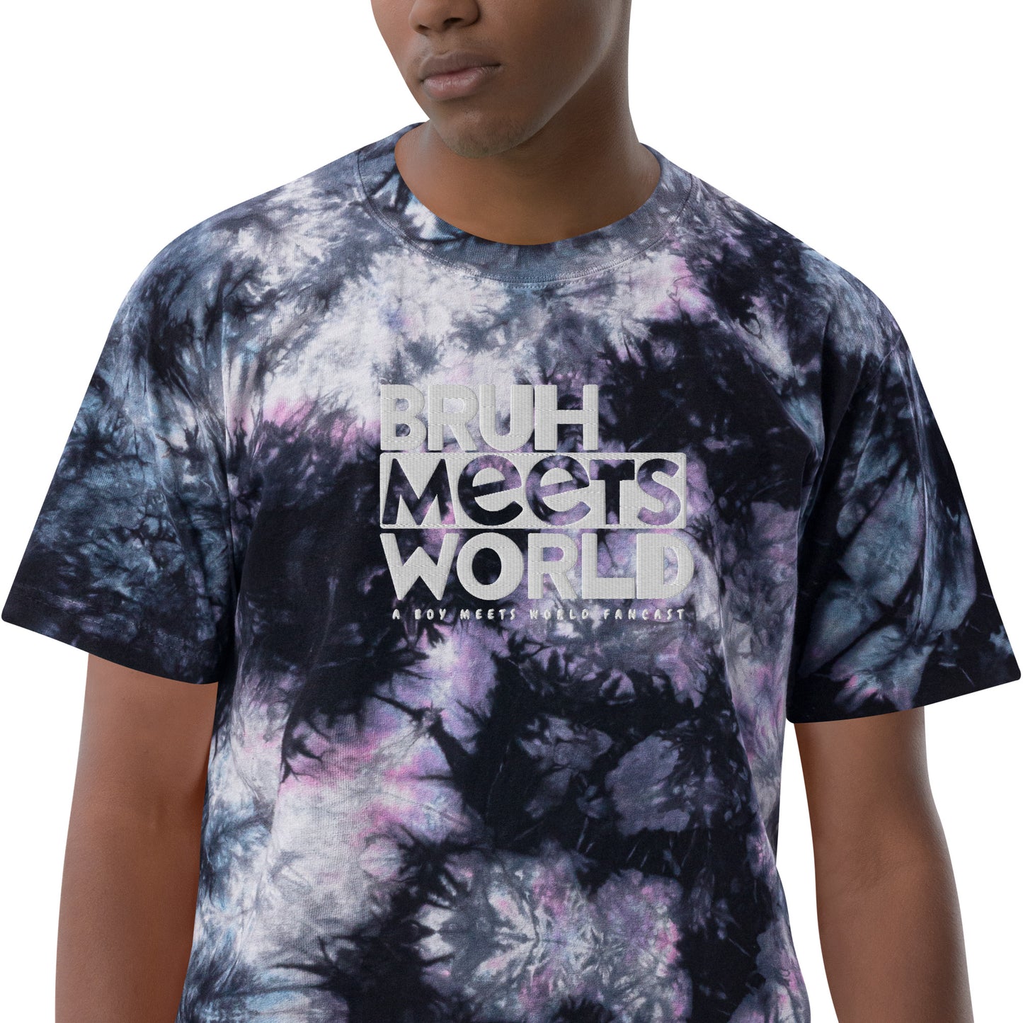 Bruh Meets World Embroidered Logo Oversized tie-dye t-shirt