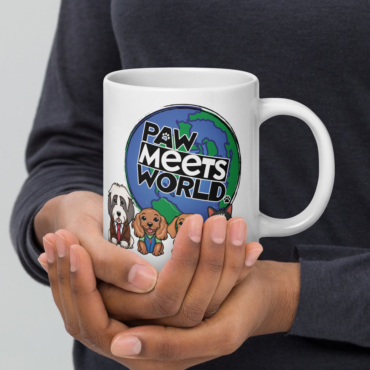 Paw Meets World - White glossy mug